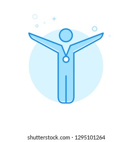 Winner Flat Vector Icon. Awarded a Medal Symbol, Pictogram, Sign. Light Flat Style. Blue Monochrome Design. Editable Stroke. Adjust Line Weight. Design with Pixel Perfection.