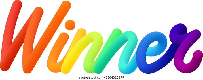 Winner fluid text with dynamic curved lines made of blended colorful circles. Vector illustration.