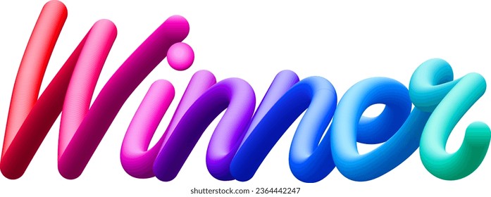 Texto del fluido ganador con líneas curvas dinámicas hechas de círculos coloridos mezclados. Ilustración vectorial.