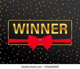 Winner frame label, falling ribbons winner. Vector illustration.