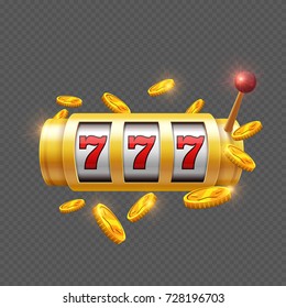 Winner gambling with slot machine isolated on transparent background. Vector illustration