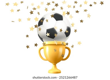 Gewinner des Spielkonzepts. Fußball mit goldenem Preis. 3D-Vektorgrafik 