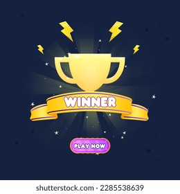Winner Game UI Badge Pop Up Reward Page Winner Cup Golden Lightings Cute Colorful Vector Design