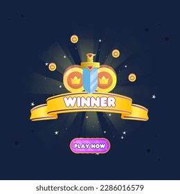 Winner Game UI Badge Pop Up Reward Page Coins And Shield Cute Colorful Vector Design