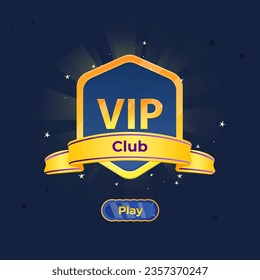 Winner Game UI Badge VIP Club Hexagon Honorable Luxury Blue  Coin Pop Up Reward Page For Casino Slots With Golden Stars Cute Colorful Vector Design