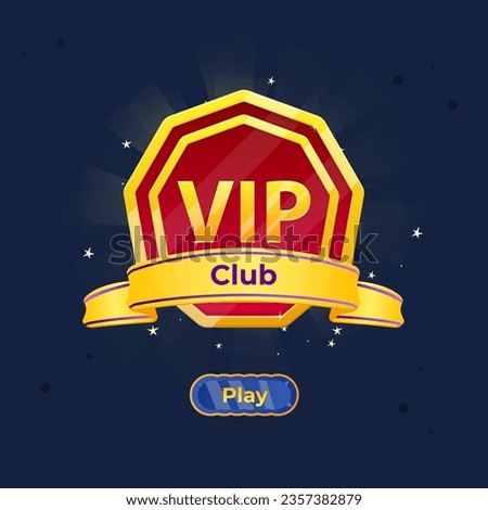 Winner Game UI Badge VIP Club Nonagon Honorable Luxury Red Burgundy Coin Pop Up Reward Page For Casino Slots With Golden Stars Cute Colorful Vector Design