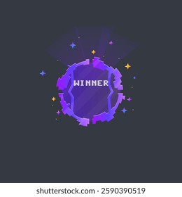 Winner Game UI Circle Pop Up Window In Galaxy Sci Fi Futuristic Hud Style With Stars And Dots Isolated On Dark Blue Vector Design