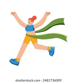 Ilustración de la mujer corriendo aislada en el fondo blanco Mujer deportista feliz en el final uniforme de correr primero en la carrera Atleta femenina sonriente gana en la competición Deporte y líderes