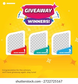 Diseño del sorteo del ganador, Plantilla del anuncio del ganador del sorteo, diseño del anuncio   