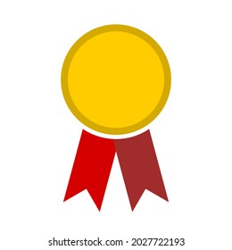 Winner Gold Award Medal Badge with Ribbon Icon. Vector Image.