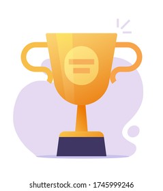 Winner gold cup award vector or champion prize achievement reward golden trophy flat cartoon icon