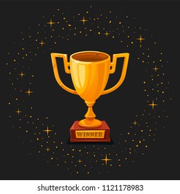 Winner gold cup. First place prize. The winner s goblet. Tropy reward. cartoon style Vector illustration