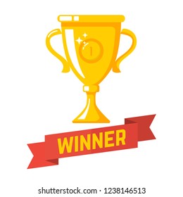 Icono ganador de la taza de oro en estilo plano. Elemento de diseño para cartel, tarjeta, Anuncio, sitio, volante. Ilustración vectorial