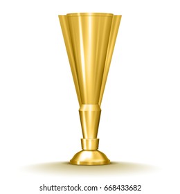 Winner gold cup. Metallic trophy cup. Vector illustration.