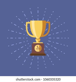 Winner gold cup trophy award symbol in flat design vector