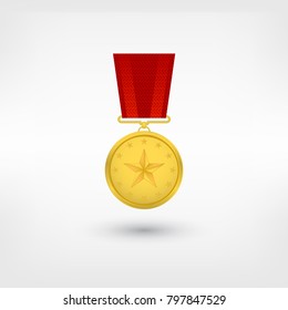 Winner Gold Medal With Red Ribbons. Vector illustration