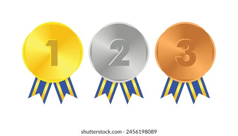 Winner Gold, Silver, Bronze. 1st 2nd 3rd medal first place second third Placement Achievement award winner badge guarantee winning prize blue ribbon symbol sign icon logo template 