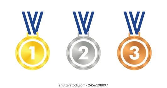 Winner Gold, Silver, Bronze. 1st 2nd 3rd medal first place second third Placement Achievement award winner badge guarantee winning prize blue ribbon symbol sign icon logo template 