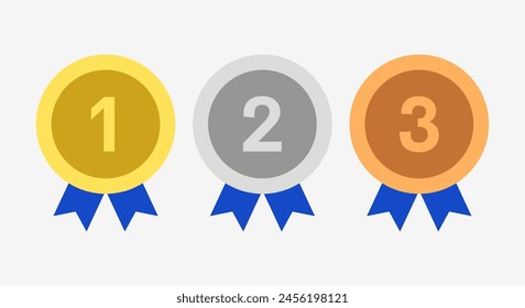 Winner Gold, Silver, Bronze. 1st 2nd 3rd medal first place second third Placement Achievement award winner badge guarantee winning prize blue ribbon symbol sign icon logo template 