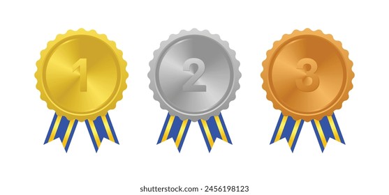 Winner Gold, Silver, Bronze. 1st 2nd 3rd medal first place second third Placement Achievement award winner badge guarantee winning prize blue ribbon symbol sign icon logo template 