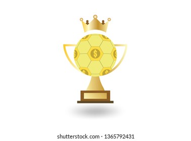 Winner gold trophy football award and crown