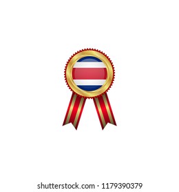 Winner golden badge with red ribbon and Costa Rica flag.Costa Rica quality