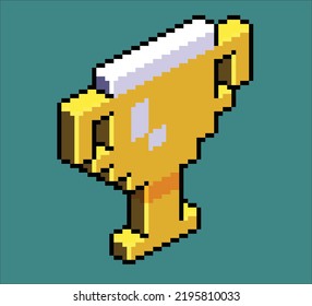 Winner golden cup vector  isometric pixel art icon. Old school retro game design