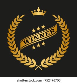 Winner golden laurel wreath on black background. Vector illustration