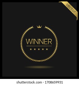 Winner. Golden laurel wreath with stars and crown, Vector illustration