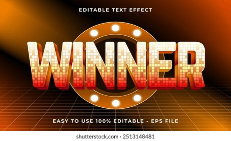 winner gradient text style effect template, 3D glow light editable text effect