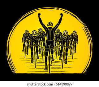 The winner with group of biking designed on moonlight background graphic vector.