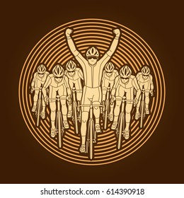 The winner with group of biking designed on circle light background graphic vector.