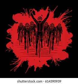The winner with group of biking designed on splash ink background graphic vector.
