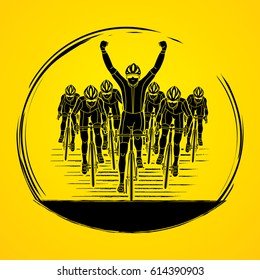 The winner with group of biking graphic vector.