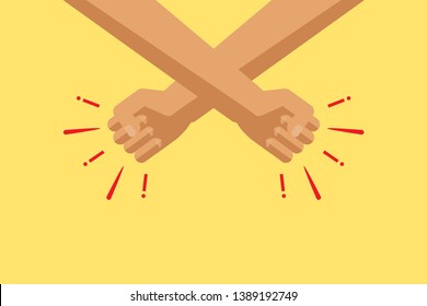 Winner hand up sign. workers or employee revolution against, leadership, politic achievement, businessman shouting logo label. Labour day. cartoon concept illustration.