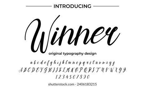 Winner. Handdrawn calligraphic vector font for hand drawn messages. Modern gentle calligraphy.