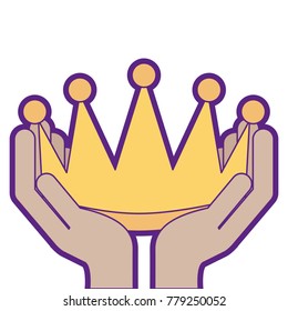 winner hands with crown isolated icon