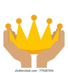 winner hands with crown isolated icon