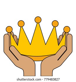 winner hands with crown isolated icon