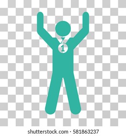 Winner Hands Up vector pictograph. Illustration style is a flat iconic cyan symbol on a transparent background.