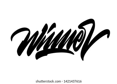 Winner handwritten vector lettering design. Vector calligraphy illustration isolated. Typography for banners, badges, postcard, t-shirt, prints, posters.
