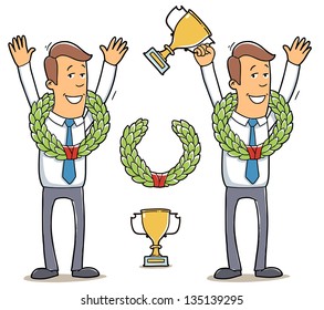 winner. Happy man won the cup