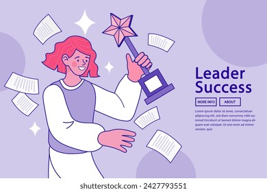 Winner holding a trophy. Business woman champion golden winner cup. Award prize, win award. Business success. goal achievement celebration. winning award. Flat style vector illustration.