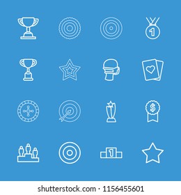 Winner icon. collection of 16 winner outline icons such as star, trophy, medal, playing card, dollar award, target, medical mask. editable winner icons for web and mobile.