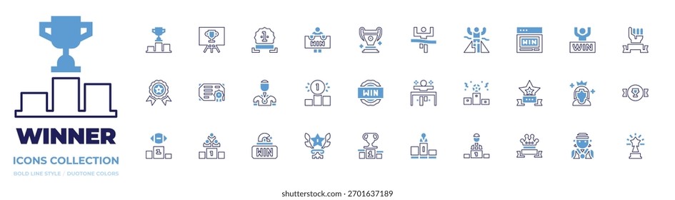 Winner icon collection. Bold line style. Duotone colors. trophy, win, winner, winning, award.