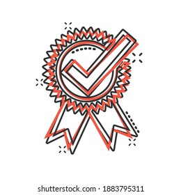 Winner icon in comic style. Rosette award cartoon vector illustration on white isolated background. Medal splash effect business concept.