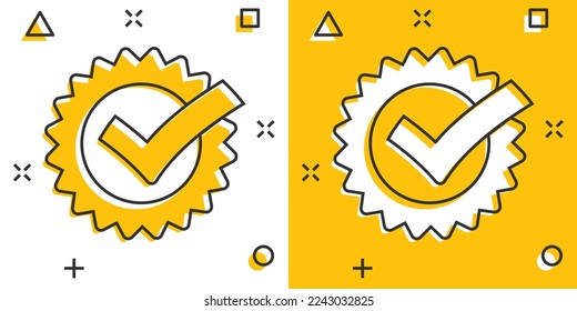 Winner icon in comic style. Rosette award cartoon vector illustration on white isolated background. Medal splash effect business concept.