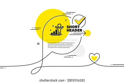 Winner icon. Continuous line check mark chat bubble. Best results sign. First place symbol. Winner icon in chat comment. Talk with heart banner. Vector