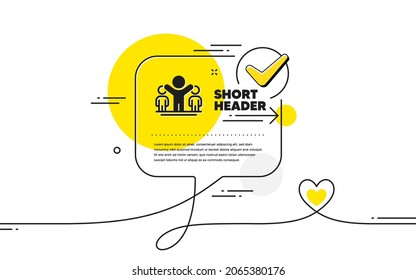 Winner icon. Continuous line check mark chat bubble. Best success sign. First place symbol. Winner icon in chat comment. Talk with heart banner. Vector