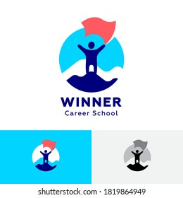 The Winner Icon. HR Agency Logo. Career School Logo. The Person Climbed The Mountain. Man With A Flag On The Mountain. Victory! 